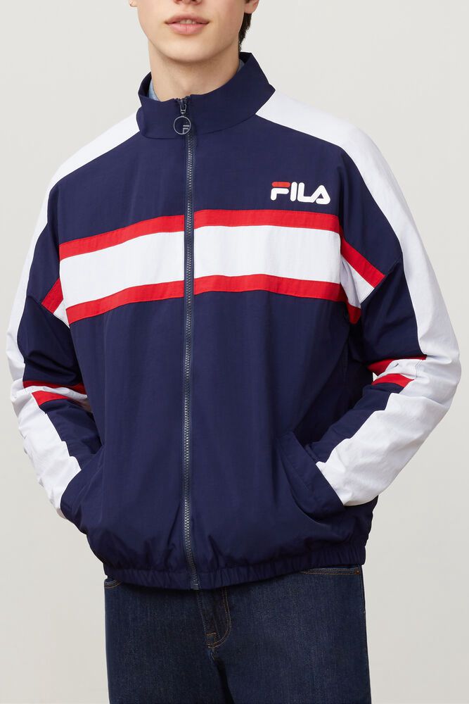 Fila Jacket Mens Navy/White/Red - Carter Woven - Philippines 7956180-KY